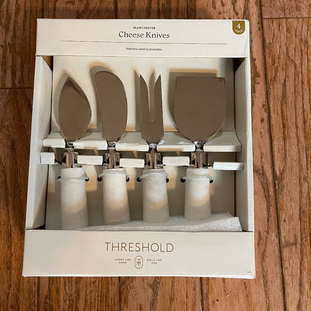 Threshold Manchester Cheese Knives Stainless Steel w/ Marble Handles 4 pc. Set